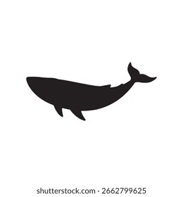 Diseño de ilustración plana de Vector de silueta de ballena azul sobre fondo blanco