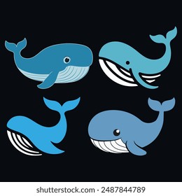 Blue Whale silhouette vector illustration .