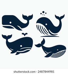 Blue Whale silhouette vector illustration .