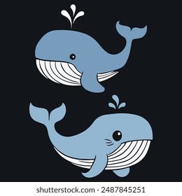 Blue Whale silhouette vector illustration .