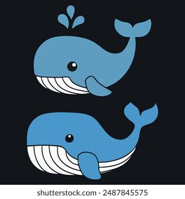 Blue Whale silhouette vector illustration .