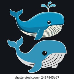 Blue Whale silhouette vector illustration .