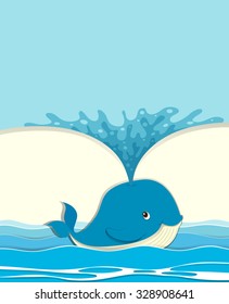 Blue whale splashing water illustration