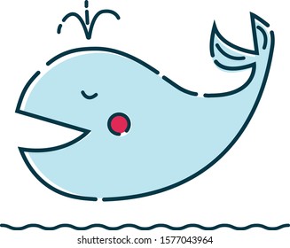 blue whale with blue stroke vector on a white background
