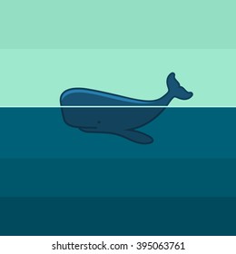 Blue Whale Swim in Ocean. Vector