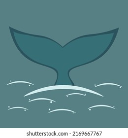 blue Whale tail animal cartoon art isolated logo diving in the water. wave or sea symbol or icon sign vector flat design. graphic illustration vacation holiday underwater for print