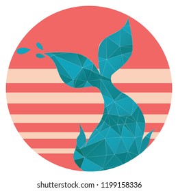 Blue whale tail inside of the striped sun design.