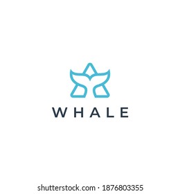 Blue Whale Tail Monoline Logo Design Icon Vector Illustration