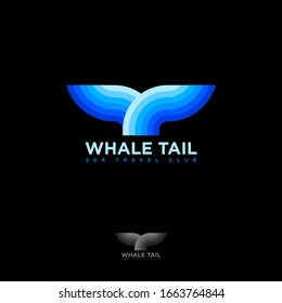 Blue whale tail on a dark background. Sea travel club. Monochrome option.