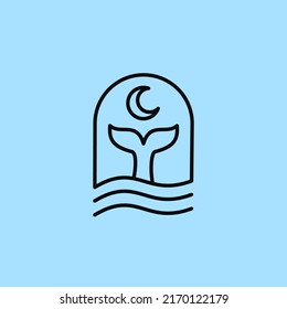 Blue Whale Tail At Sea Level With Wavy Ocean Waves Vector Illustration Symbol Graphic Design.