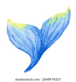 a blue whale tail is shown in watercolor
