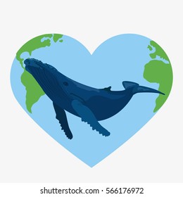 Blue Whale upon Earth and isolated background. vector stock illustration