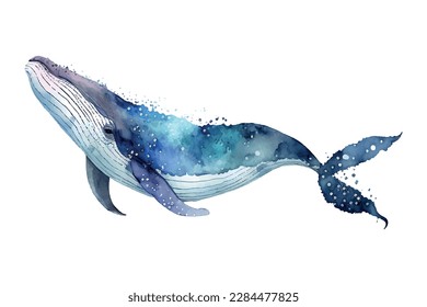 Blue whale vector art isolated on white background Ocean fauna Cartoon nautical illustration Marine style for greeting card logo or decoration