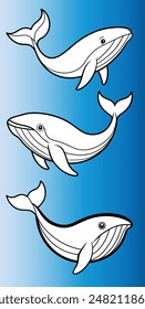 Blue whale vector art isolated on white background Ocean fauna Cartoon nautical illustration Marine style for greeting card logo or decoration