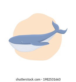 Blue whale. Vector. Cute childish illustration in pastel colors. Beautiful delicate print.