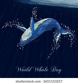 Blue whale. Vector drawing. World Whale Day