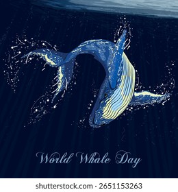 Blue whale. Vector drawing. World Whale Day. Oceans Day