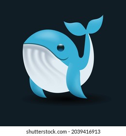 Blue whale vector emoji illustration isolated on background. 3d illustration.