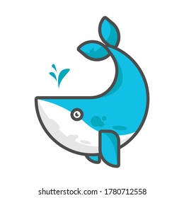blue whale vector flat design line icon