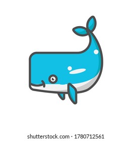 blue whale vector flat design line icon
