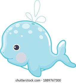 Blue Whale Vector flat Illustration. Cute cartoon character. Sea creature