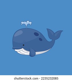 Blue whale Vector Illustration. Cute Whale Cartoon style illustration isolated on blue background.
