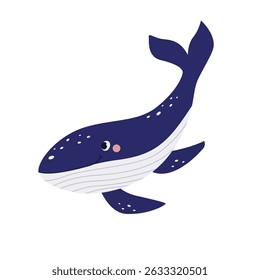 Blue whale vector illustration on isolated white background. Cute cartoon shark