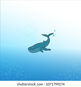 a blue whale, water drops, sealife: vector illustration
