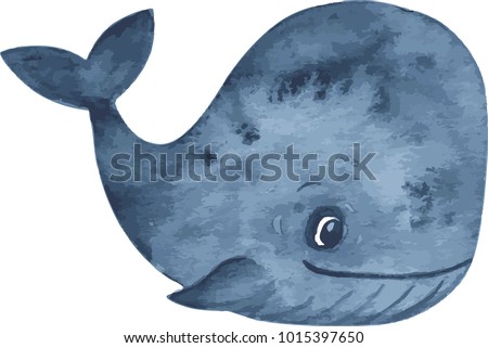 blue whale - watercolor cartoon hand drawing vector paint