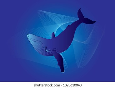 
The blue whale in blue wave background graphic design in 3D vector, Eps 10 vector
