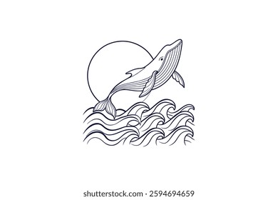 a blue whale with waves clip art vector illustration
