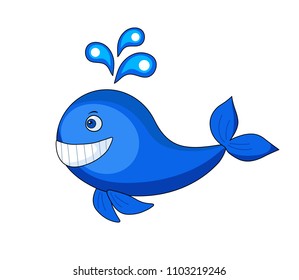 Blue whale.Isolated image of cute sea animal on white background.Vector illustration of Cartoon character.