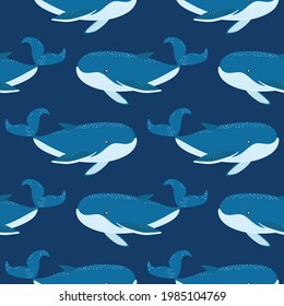 Patrón de ballenas azules sin fisuras. Fondos de escritorio para niños. Patrón marino. Ilustración del vector