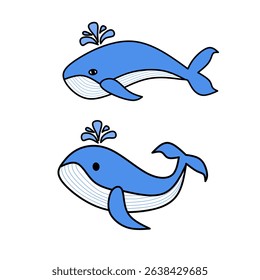 Blue Whales Spouting Water Cartoon