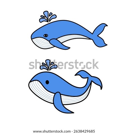 Blue Whales Spouting Water Cartoon