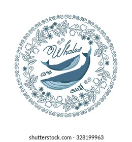 Blue whales vector background. Can be used for card, dish, like element design