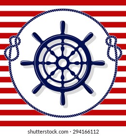 Blue wheel and rope frame with nodes on white and red lines background vector illustration