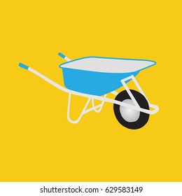 Blue Wheelbarrow Isolated on Yellow background