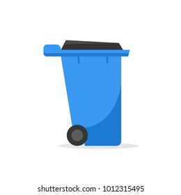 Icono de cubo de basura de la rueda azul. Imagen de vector aislada en fondo blanco