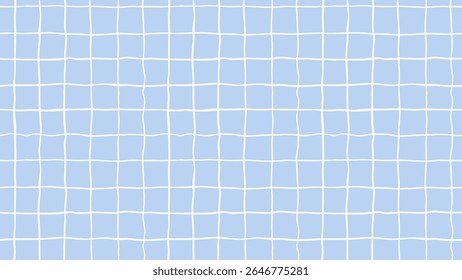 Blue Whimsical Checkered Bold Color Vector Seamless Pattern, Summer Doodle Squares Travel Themed Design, Coquette Fabric Textile, Kitchen Decor. Simple Illustration Horizontal Background