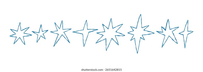 Linha branca azul Pastel Crayon escova conjunto de estrelas. Estrela de lápis de textura de mão. Ilustração de Linha de Cor de Vetor