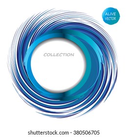 Blue Whirlpool abstract circle vector frame. Blue spirals water - nature power style design element. Blue radial shape. Fashion contemporary biotechnology, science concept. Best for company branding.