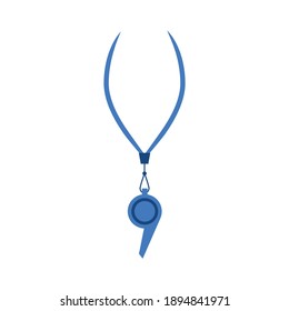 blue whistle on a cord. flat isolated vector