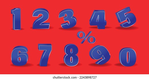 Blue white 3d numbers. Editable Symbol set. Vector illustration