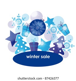 Blue - white abstract background on winter sale