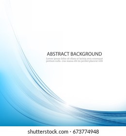 Blue and white abstract background.Flowing blue wavy line in the form of waves