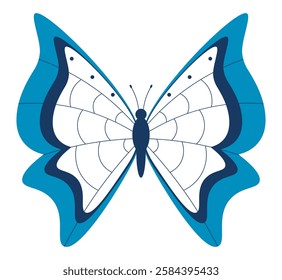 Blue and white abstract butterfly. Colorful butterfly with pattern on wings. Exotic flying insect. Elegant moth. Flat vector illustration isolated on white background.