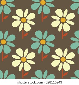 blue and white abstract daisy flower seamless vector pattern background illustration