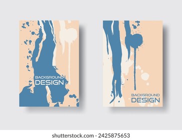 Blue and white abstract design set. Ink paint on brochure, Design elements isolated on color.