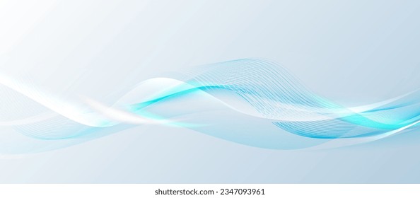 Blue and white abstract dynamic line wavy glowing background. Futuristic hi-technology concept. Vector illustration